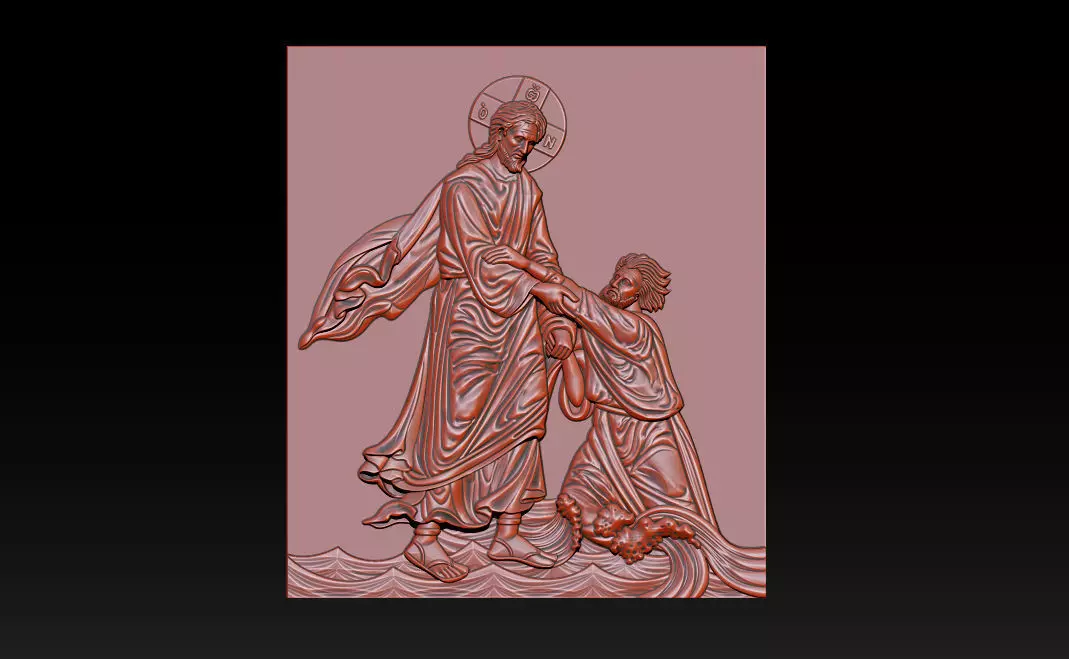 3D Religious Relief Jesus Rescuing Peter on the Water 3D print model