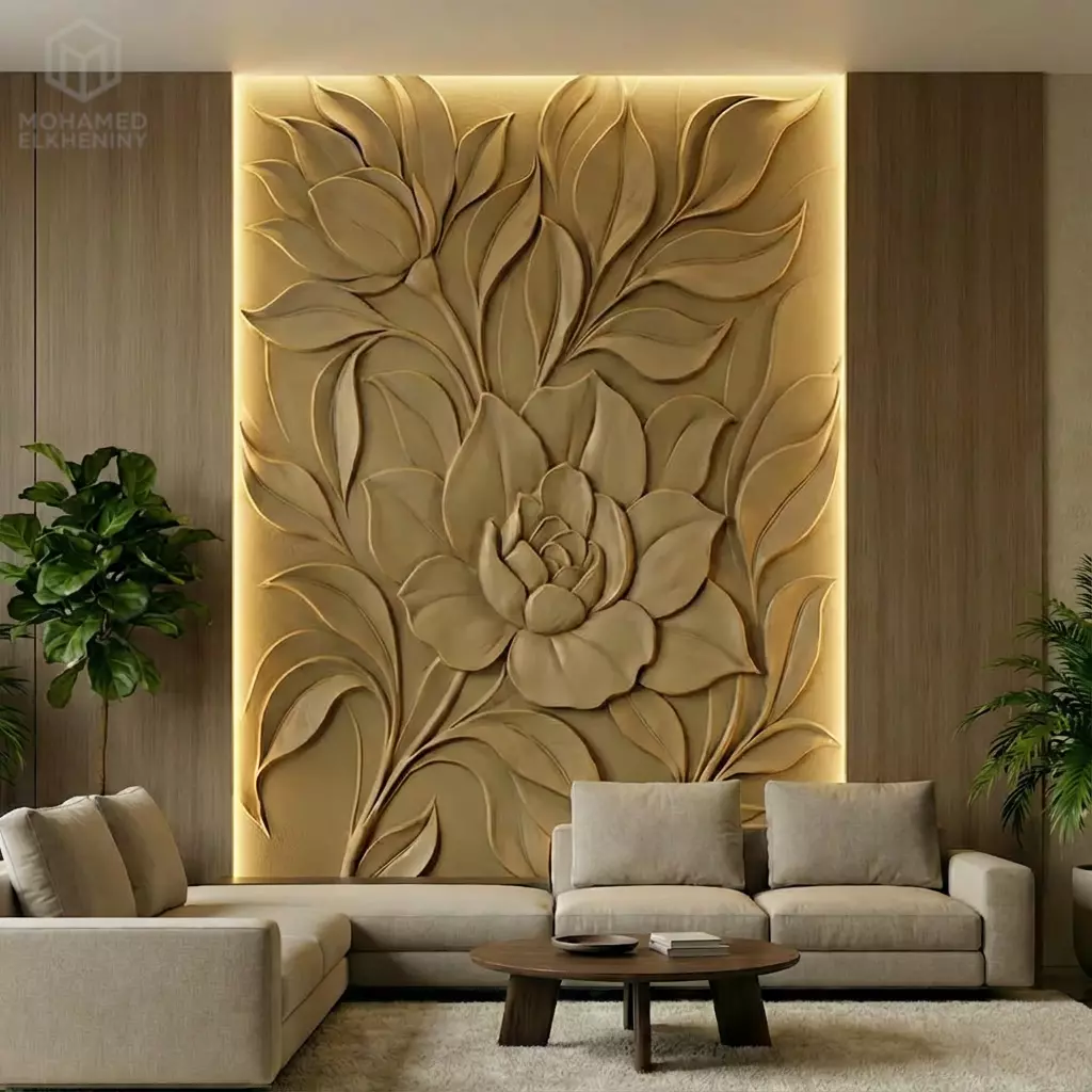 Modern floral Relief Panel Wall Decor Set STL Mural CNC 363 3D model