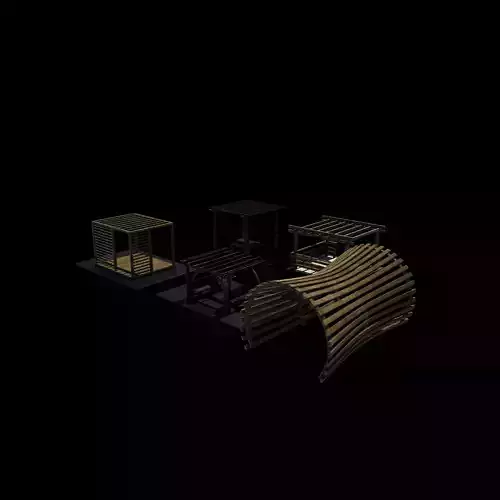 Wooden pergola set 2 3D model 3