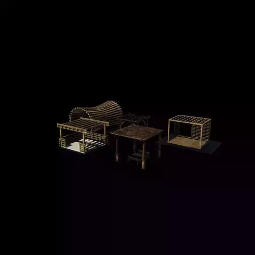 Wooden pergola set 2 3D model 6