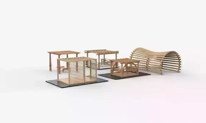 Wooden pergola set 2 3D model 2