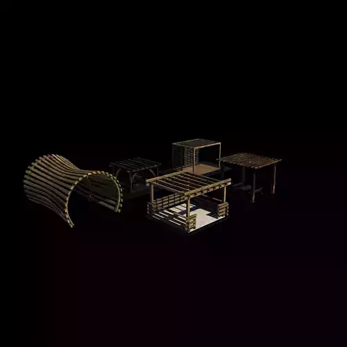 Wooden pergola set 2 3D model 5