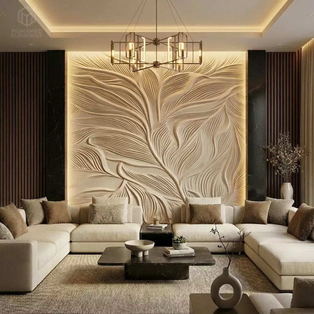 Modern floral Relief Panel Wall Decor Set STL Mural CNC 364 3D model