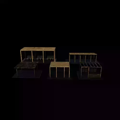 Wooden pergola set  3D model 3