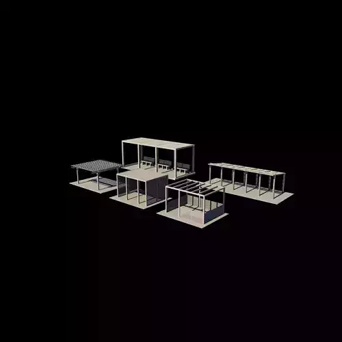 Wooden pergola set  3D model 5
