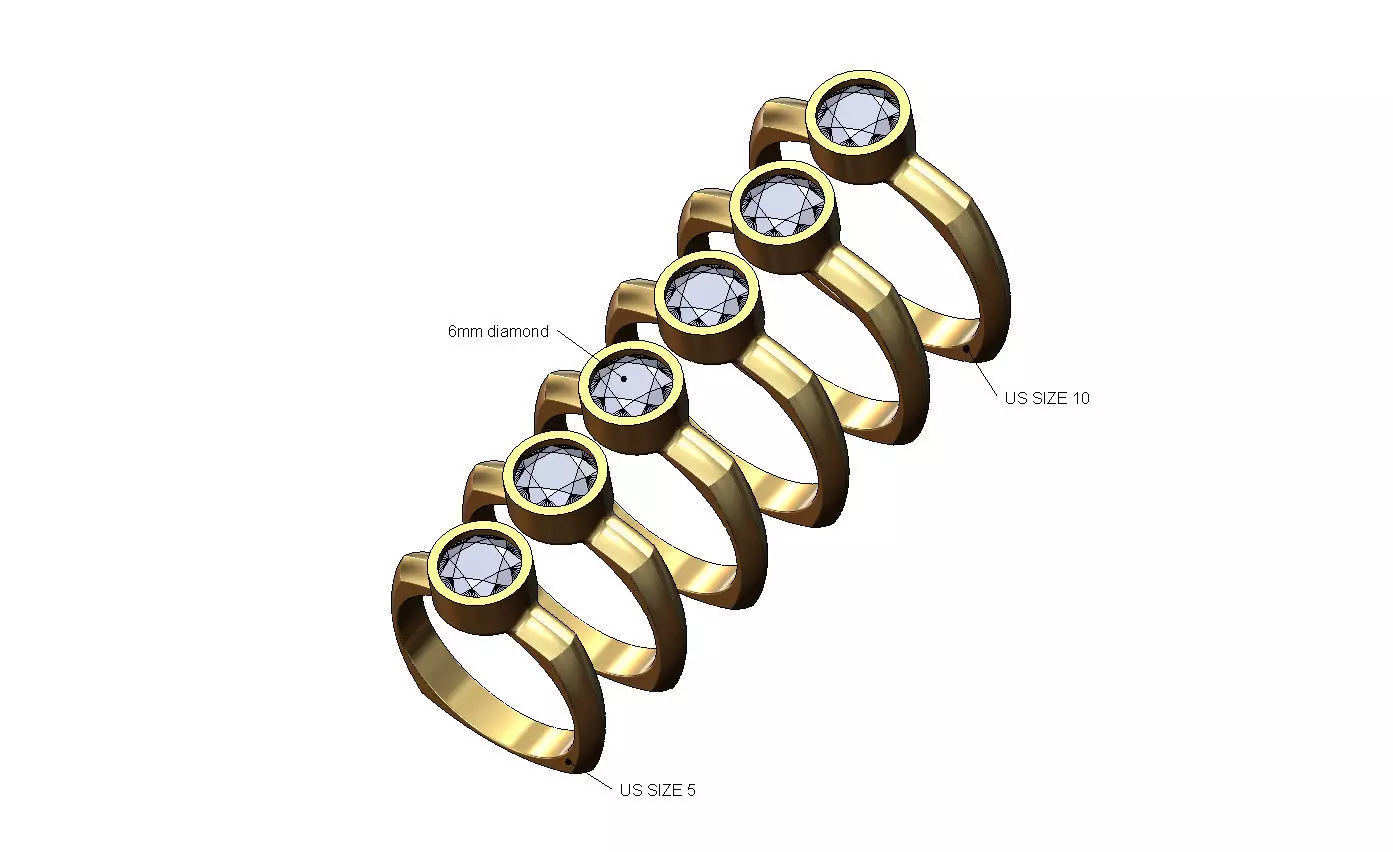Knife edge rounded square 5mm diamond ring US sizes 5to10 3D print model