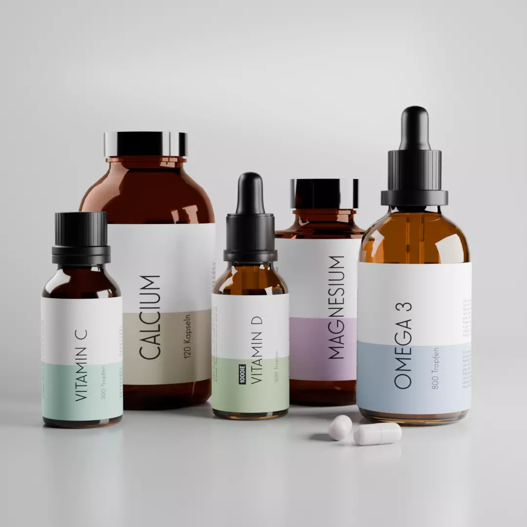 5-Part Supplement Bottle Mockup Pack 3D model