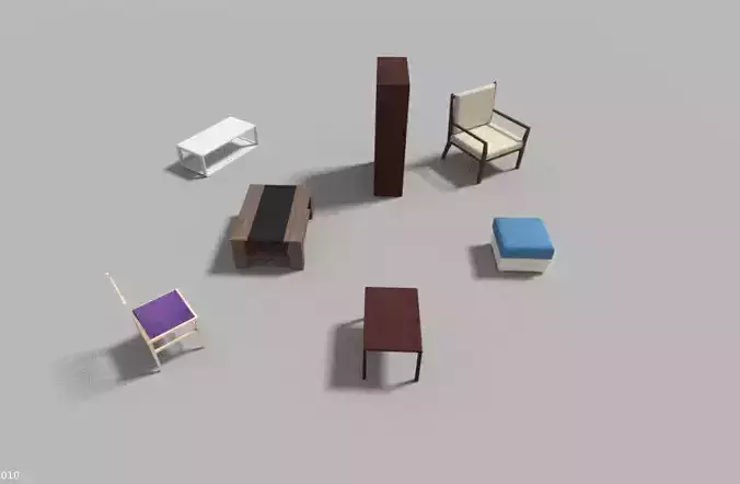 low poly furniture collection set of