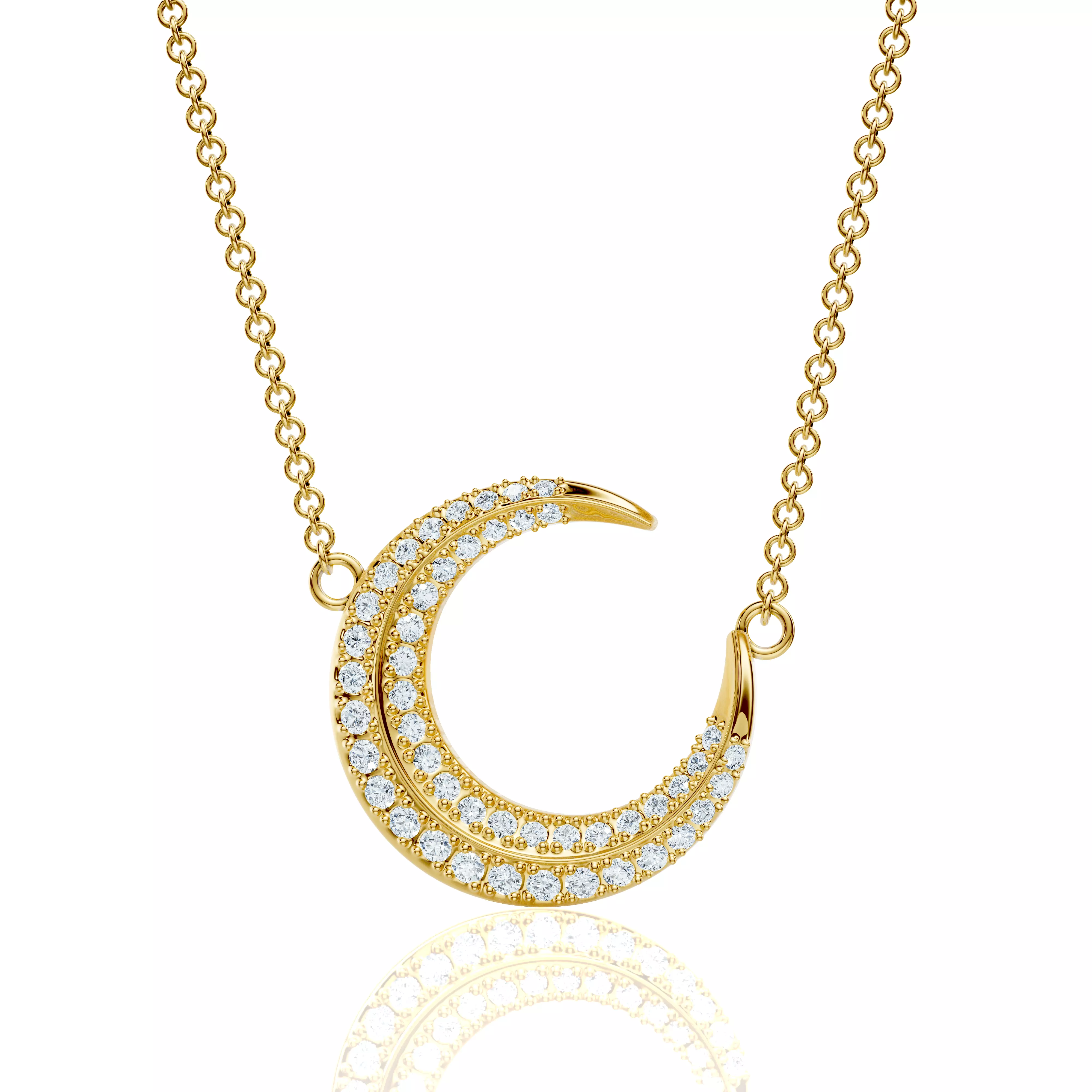 Luxury Crescent Moon Diamond Pendant Necklace CAD 3D print model