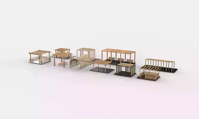 Wooden pergola all 3D model 2