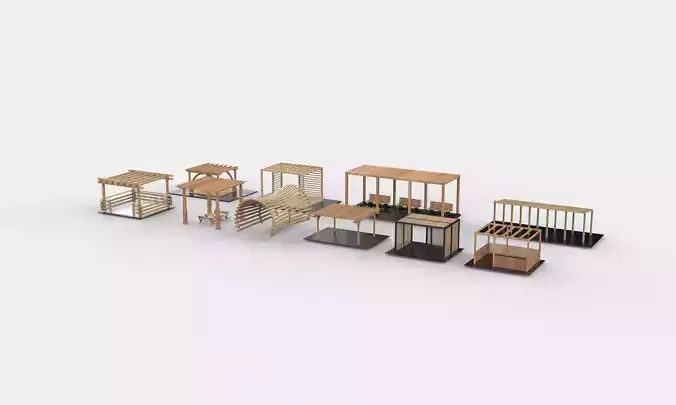 Wooden pergola all 3D model 3