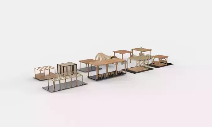 Wooden pergola all 3D model 6