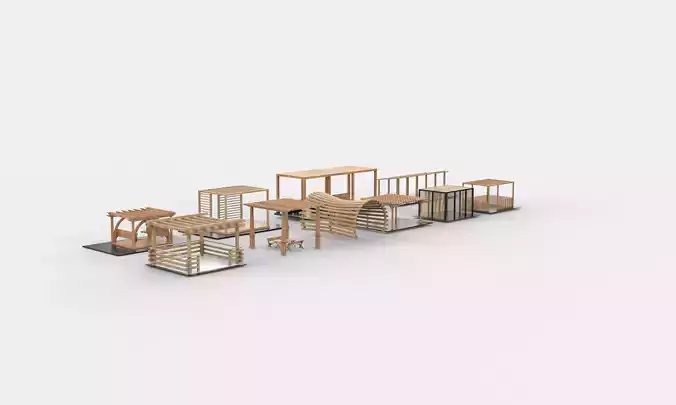 Wooden pergola all 3D model 4