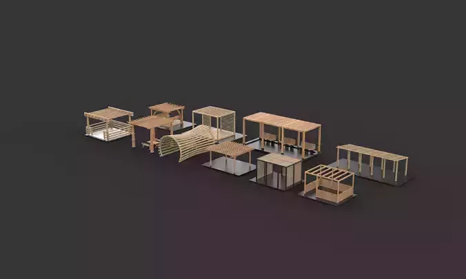 Wooden pergola all 3D model 7