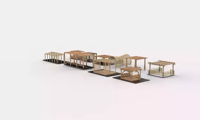 Wooden pergola all 3D model 5