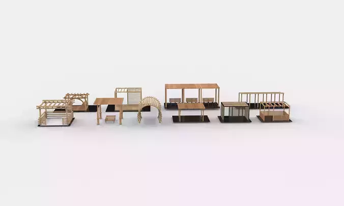 Wooden pergola all 3D model