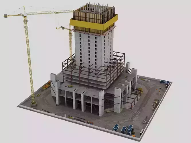 High Rise Construction Tower Crane Core 3D Model Low-poly 3D model