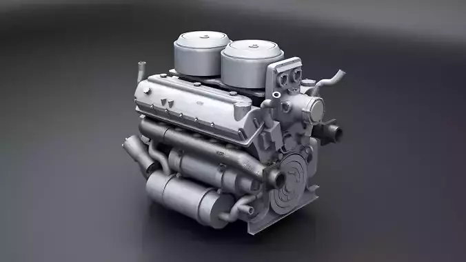 WWII V12 Tank Engine 3D model 6