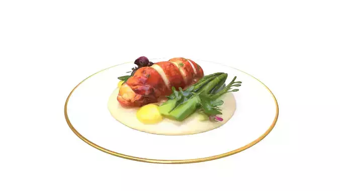 Butter Poached Lobster Tail Low-poly 3D model 6