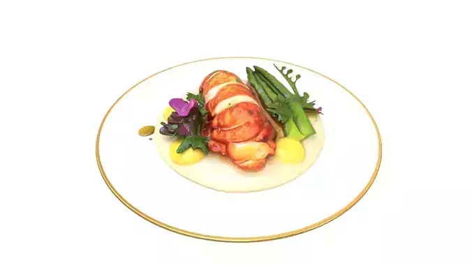 Butter Poached Lobster Tail Low-poly 3D model 7