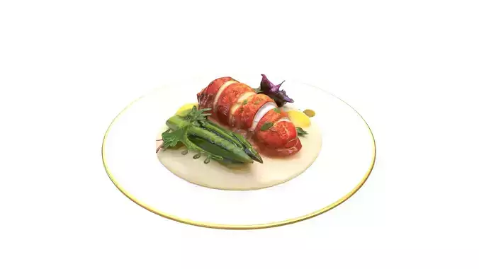 Butter Poached Lobster Tail Low-poly 3D model 4