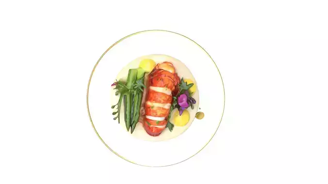 Butter Poached Lobster Tail Low-poly 3D model 2