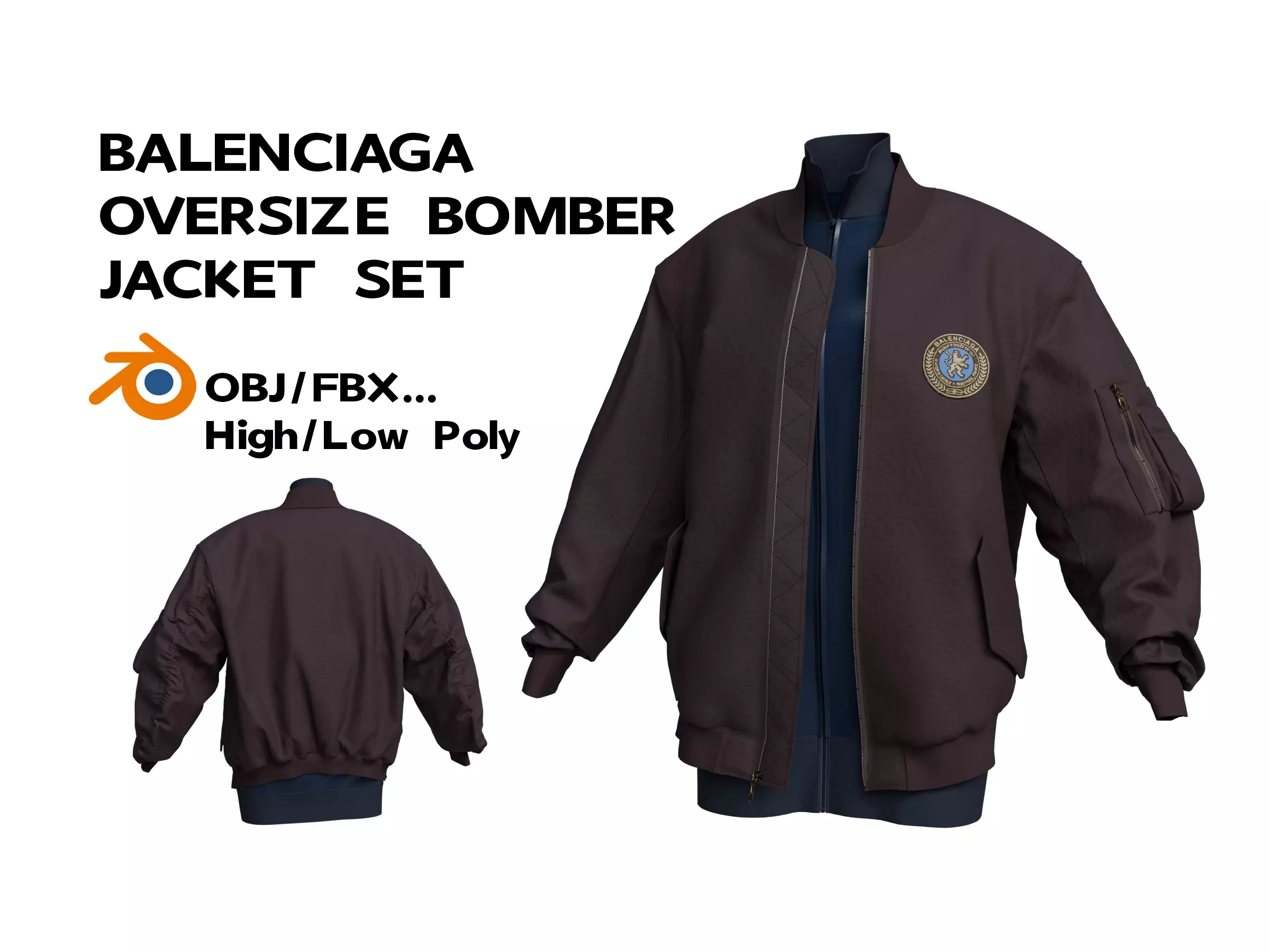 Balenciaga Oversize streetwear bomber jackets set Low-poly 3D model