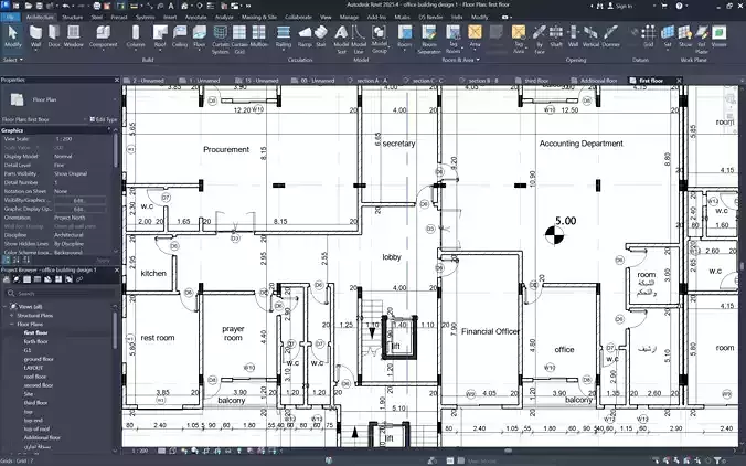 Office Building interior and exterior - REVIT PROJECT 3D model 7