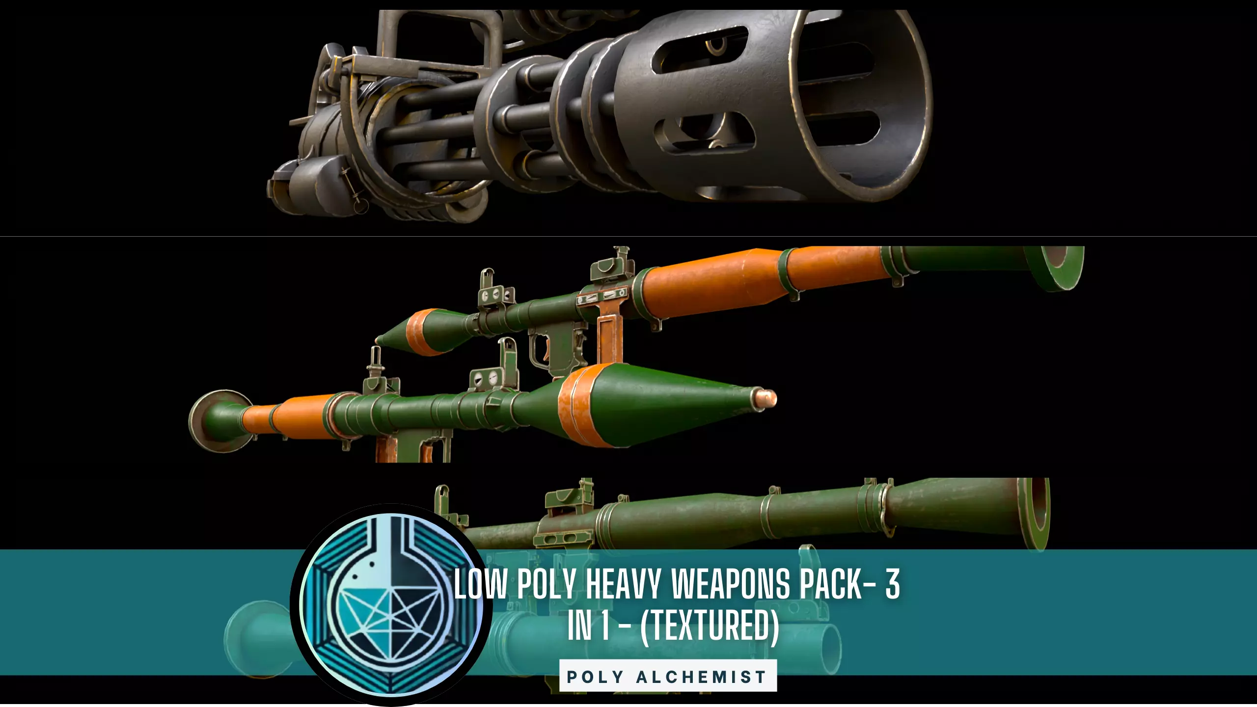 Low Poly Heavy Weapons Pack 3 In 1 - Textured Low-poly 3D model