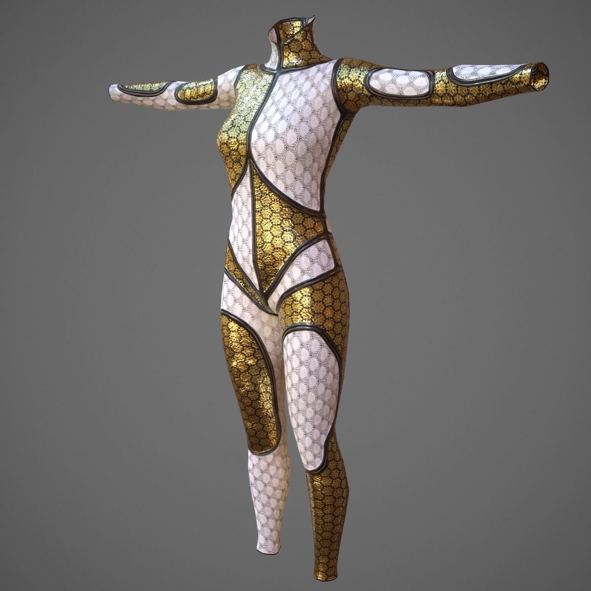 White and Gold Deluxe Catsuit Low-poly 3D model_5