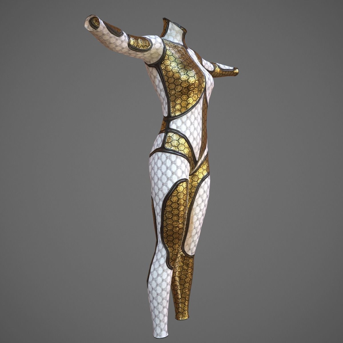 White and Gold Deluxe Catsuit Low-poly 3D model_8