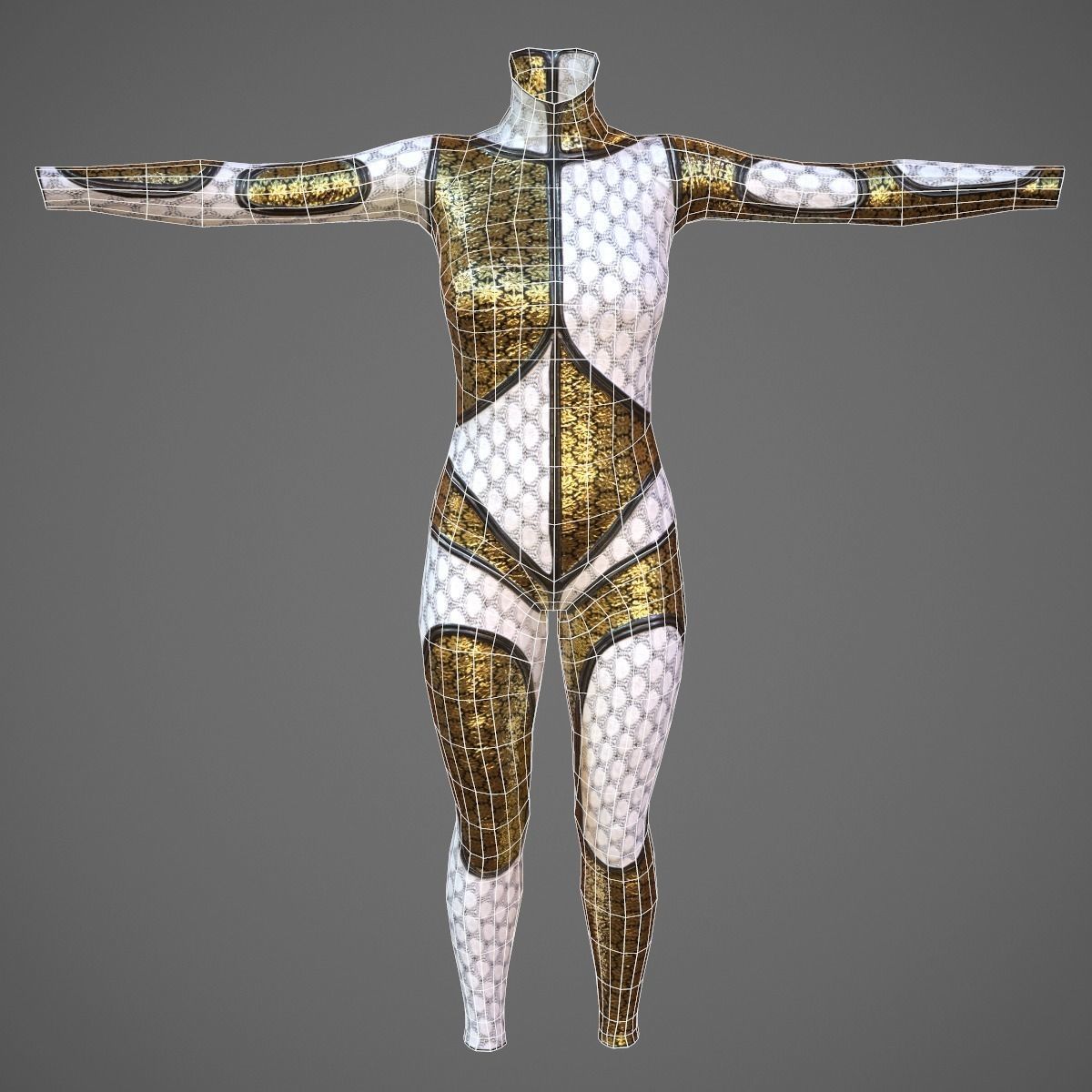 White and Gold Deluxe Catsuit Low-poly 3D model_9