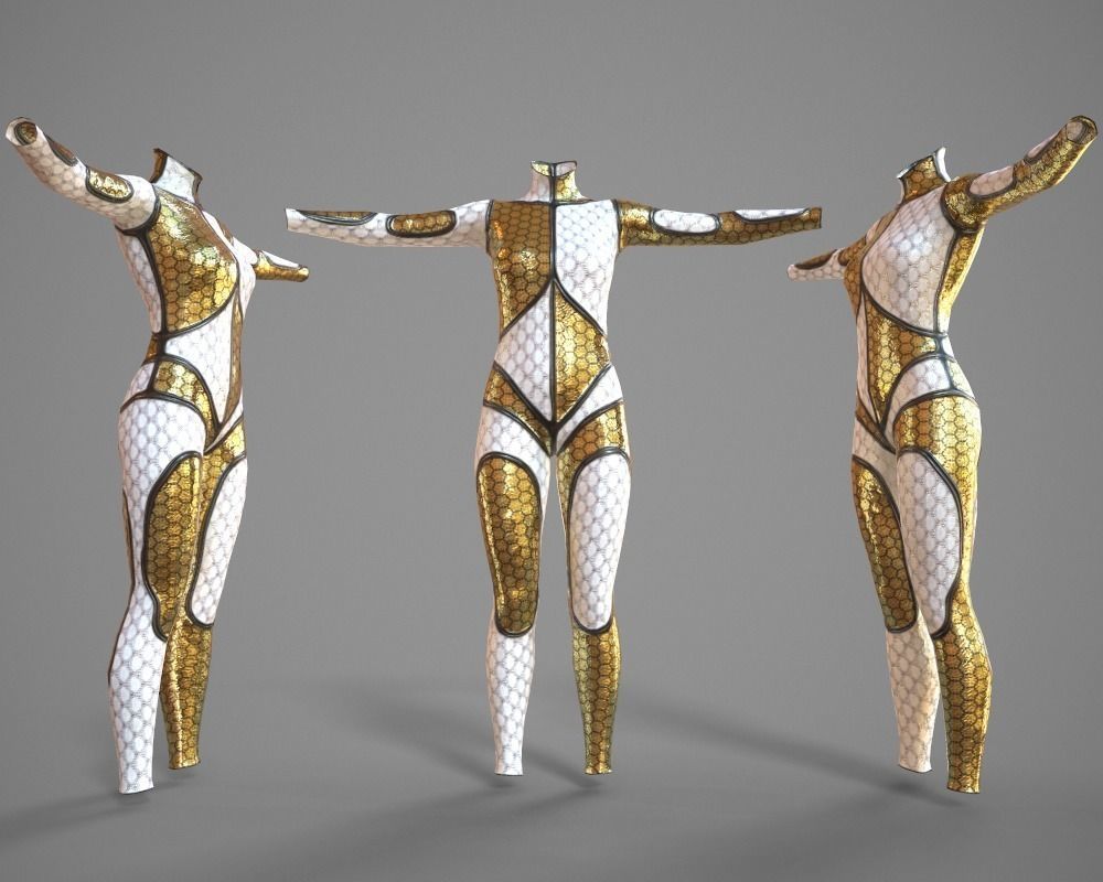 White and Gold Deluxe Catsuit Low-poly 3D model_0