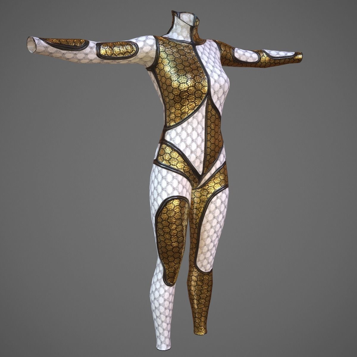 White and Gold Deluxe Catsuit Low-poly 3D model_4