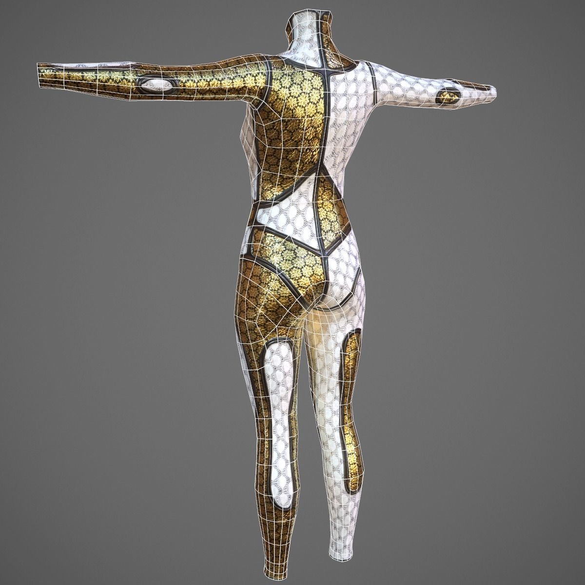 White and Gold Deluxe Catsuit Low-poly 3D model_6