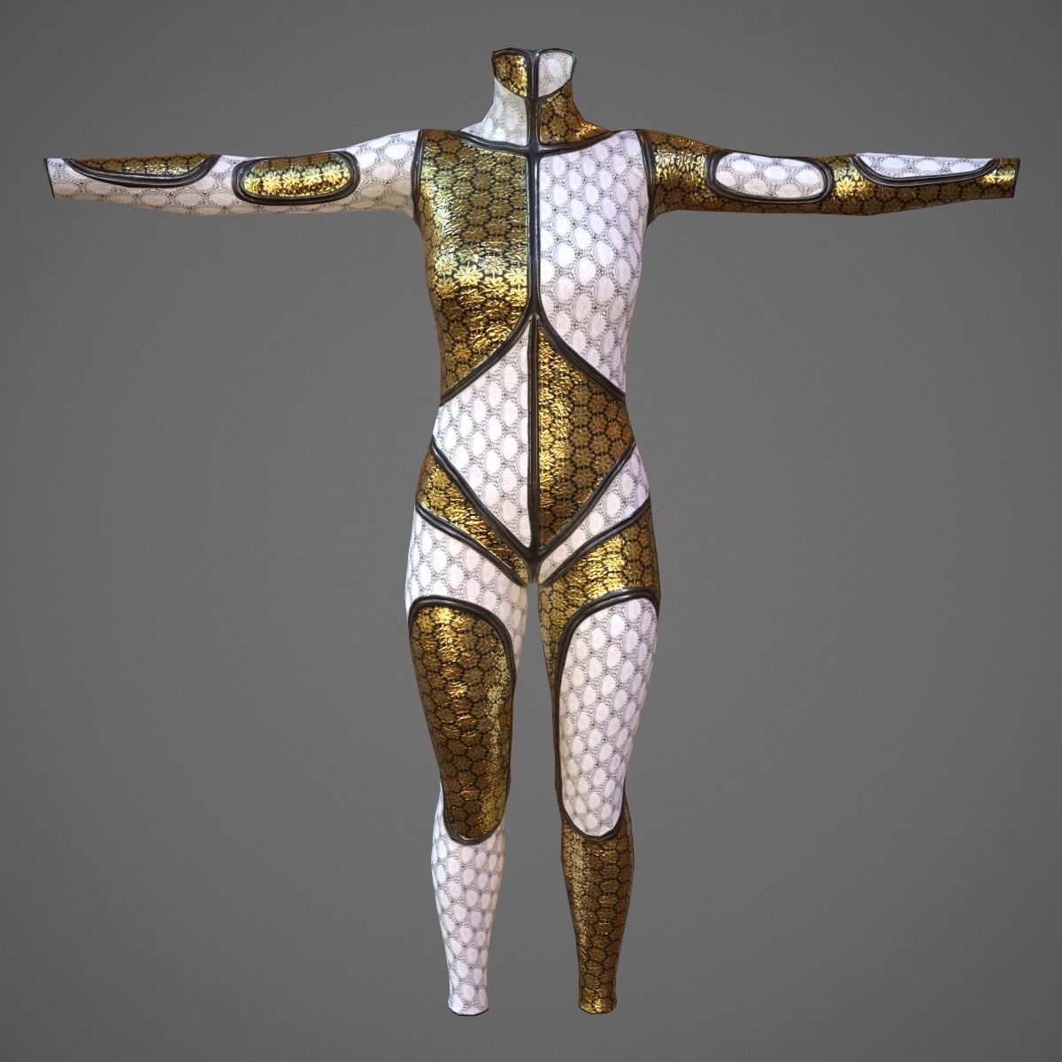 White and Gold Deluxe Catsuit Low-poly 3D model_3