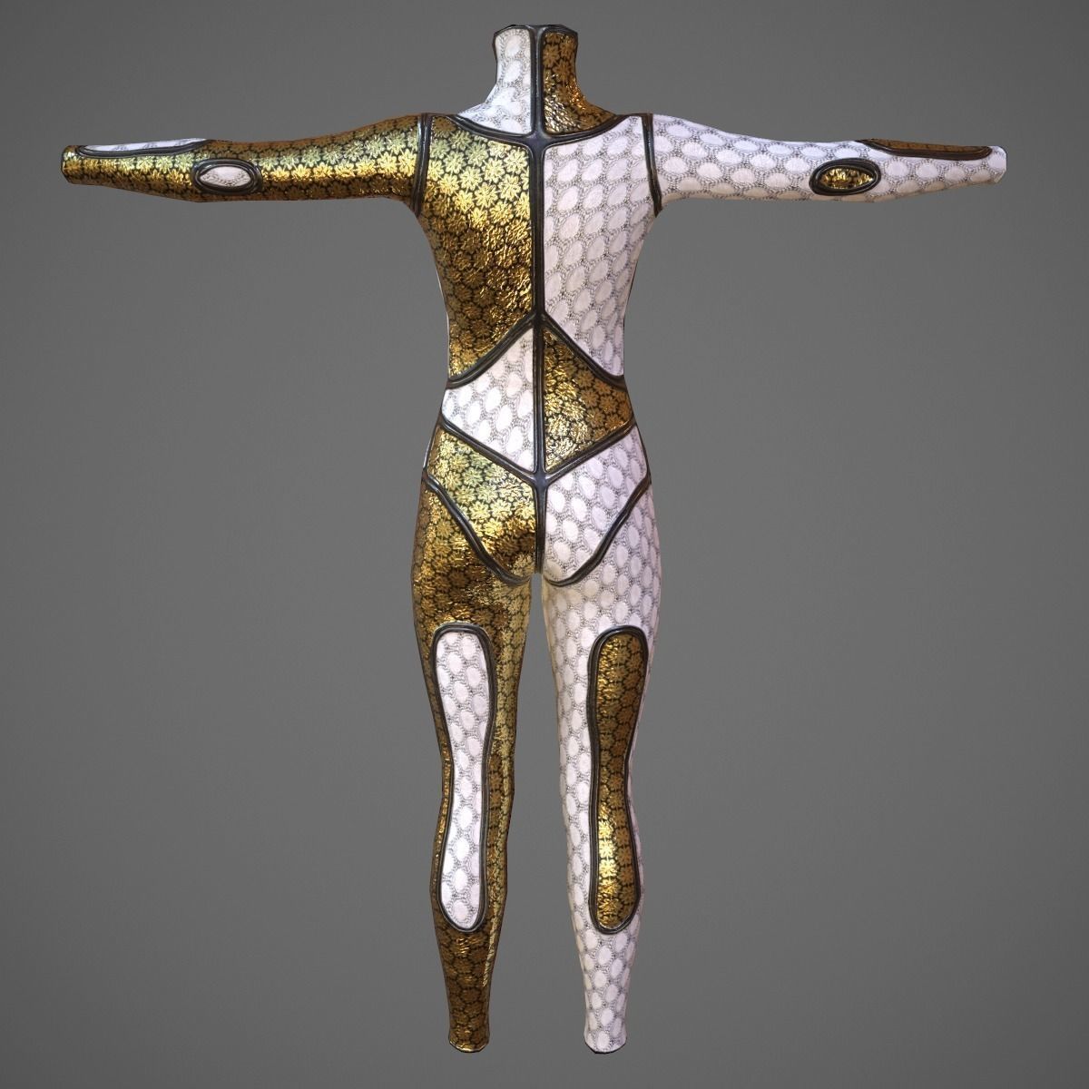 White and Gold Deluxe Catsuit Low-poly 3D model_7