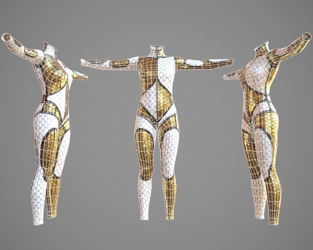 White and Gold Deluxe Catsuit Low-poly 3D model_1