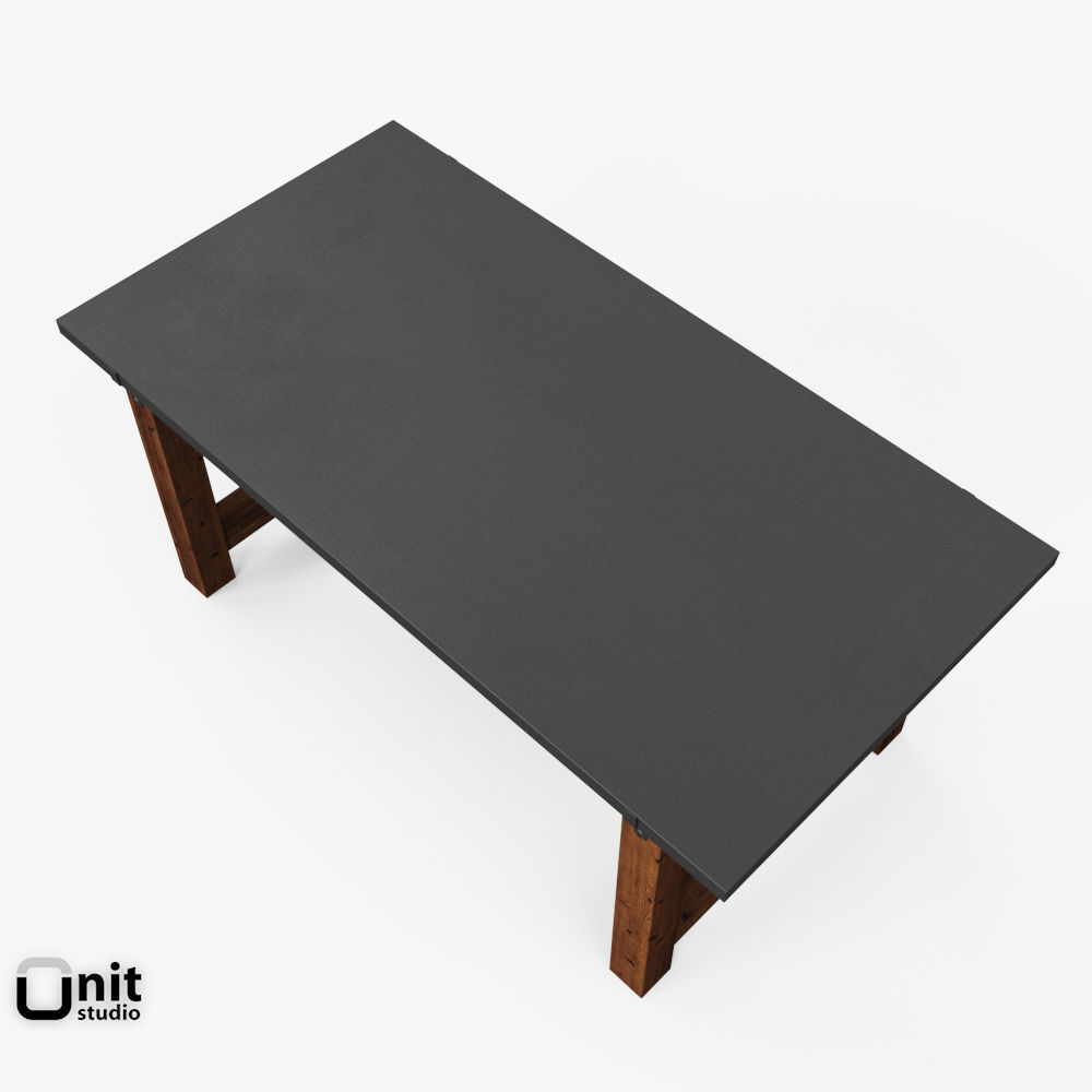 Reclaimed Wood-Zinc-Top Strap Rectangular Dining Table by Rest 3D model_4