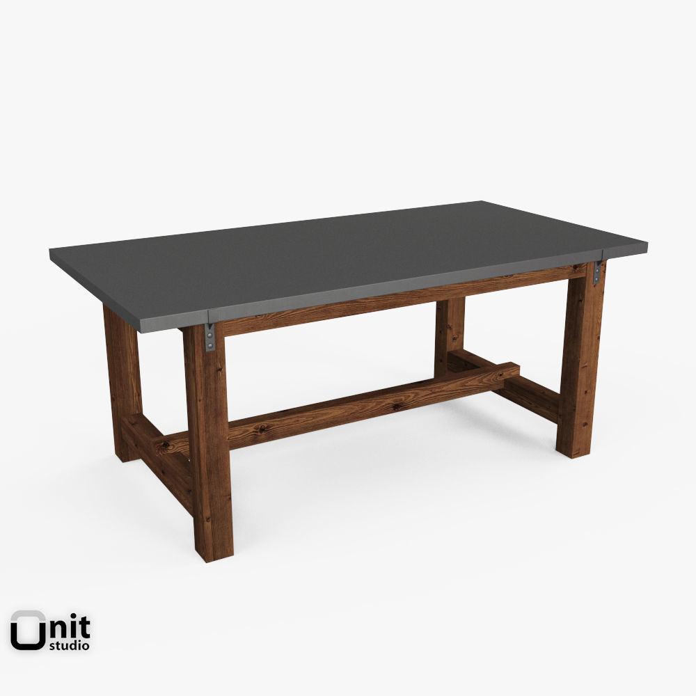 Reclaimed Wood-Zinc-Top Strap Rectangular Dining Table by Rest 3D model_1