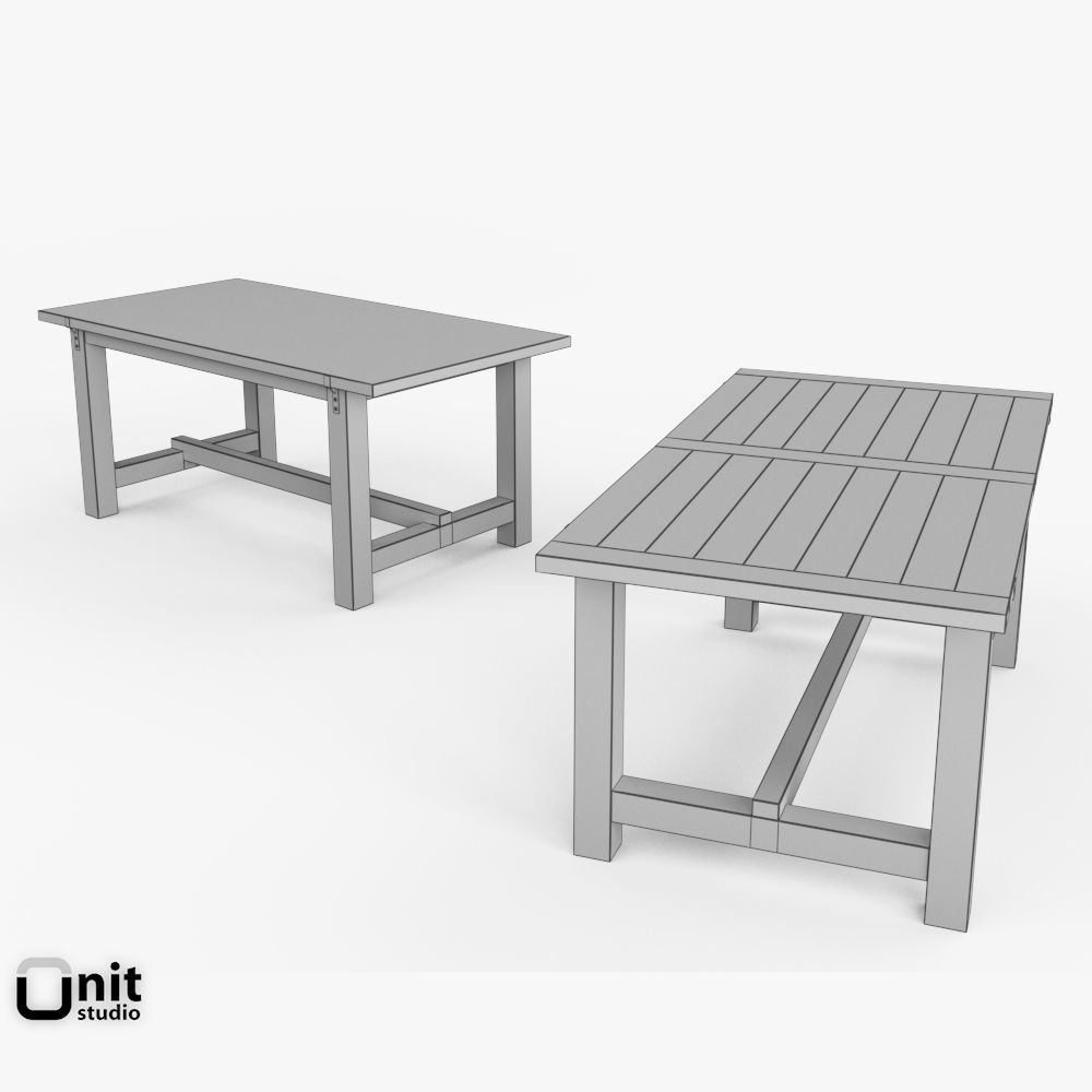 Reclaimed Wood-Zinc-Top Strap Rectangular Dining Table by Rest 3D model_7