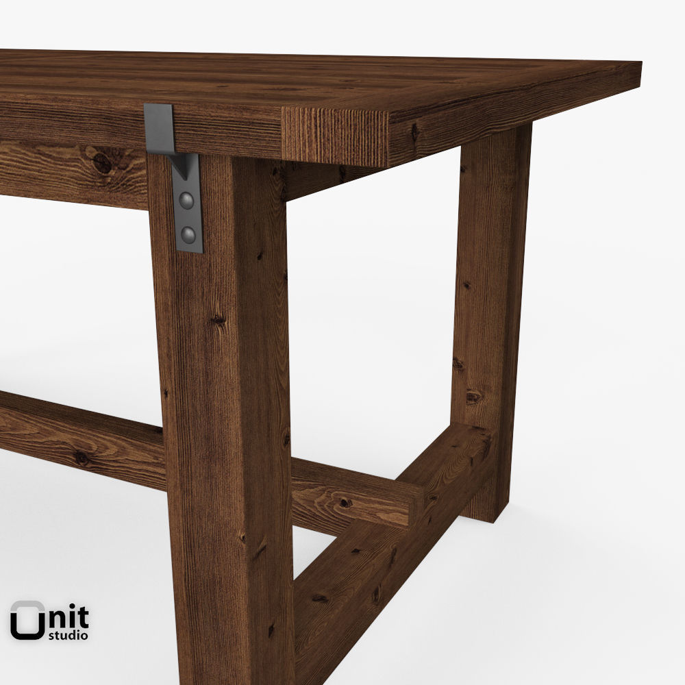 Reclaimed Wood-Zinc-Top Strap Rectangular Dining Table by Rest 3D model_3