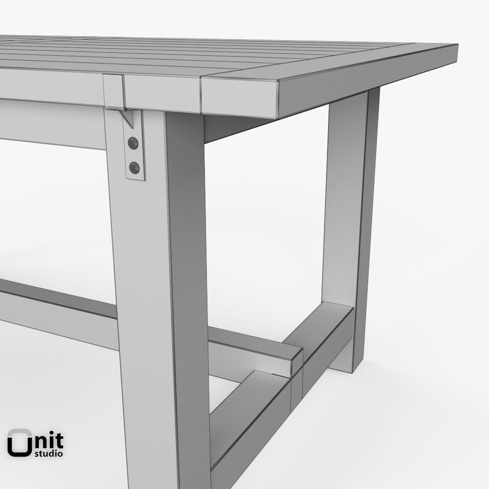 Reclaimed Wood-Zinc-Top Strap Rectangular Dining Table by Rest 3D model_8