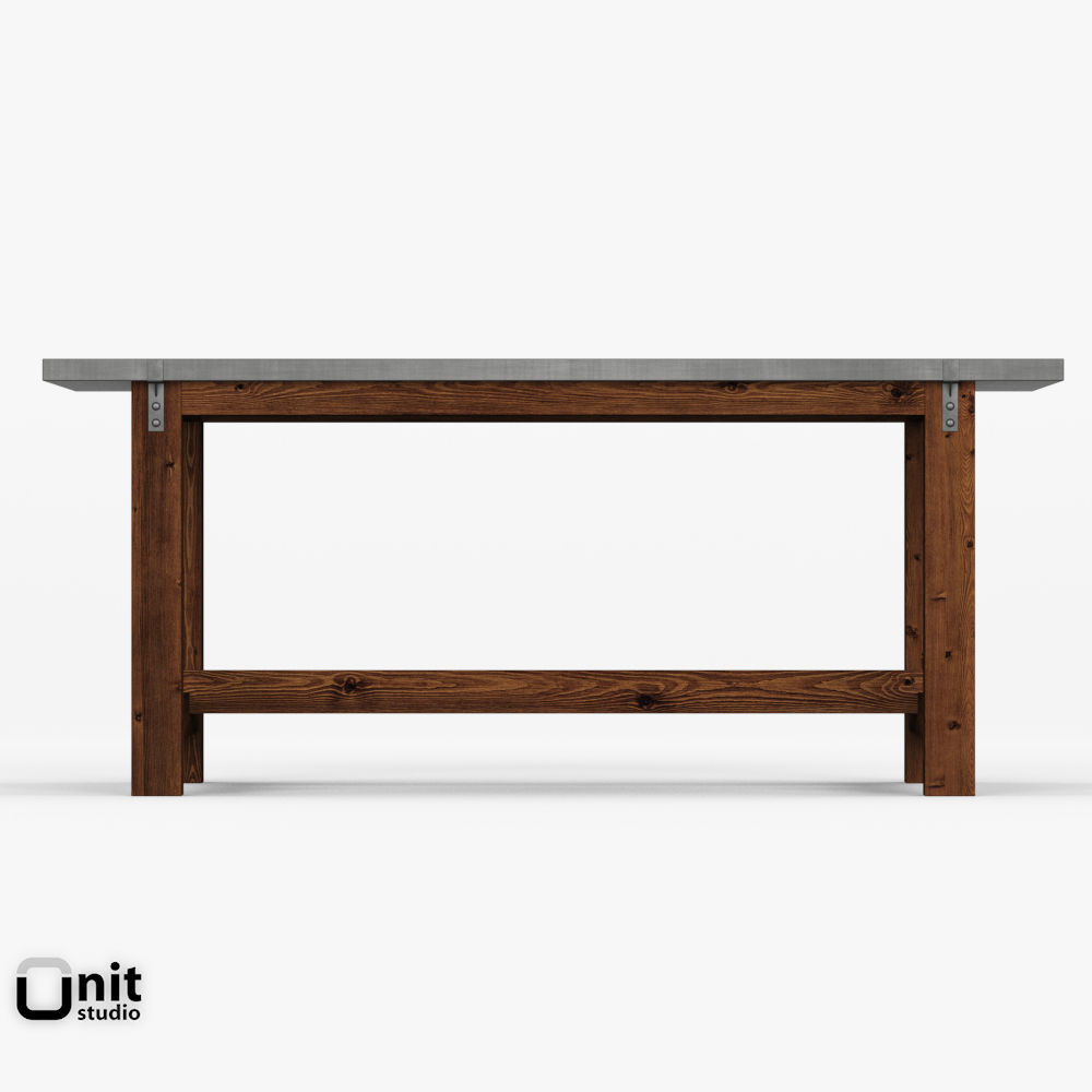 Reclaimed Wood-Zinc-Top Strap Rectangular Dining Table by Rest 3D model_6