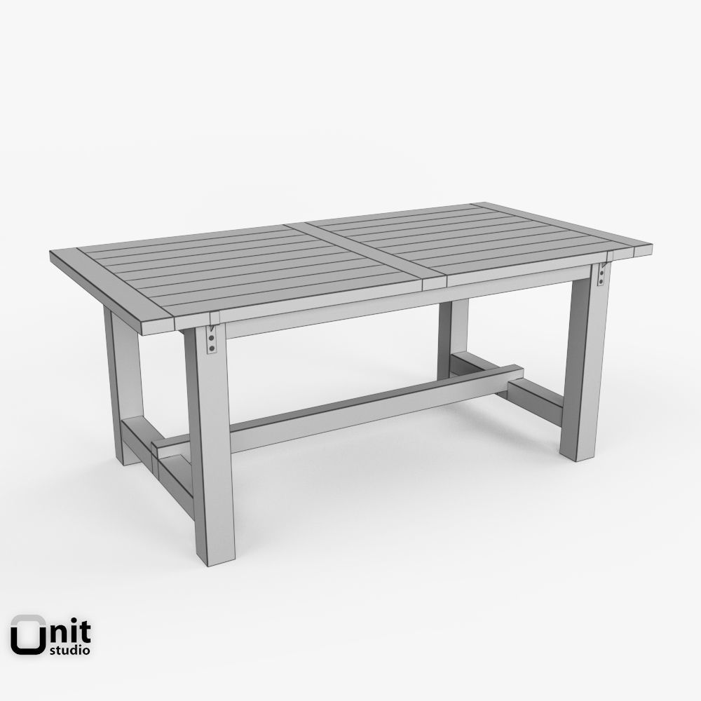 Reclaimed Wood-Zinc-Top Strap Rectangular Dining Table by Rest 3D model_10