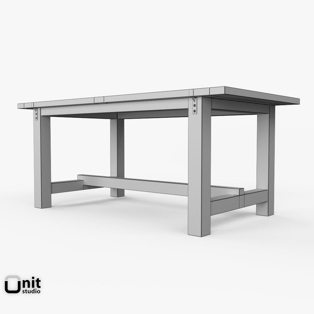 Reclaimed Wood-Zinc-Top Strap Rectangular Dining Table by Rest 3D model_11