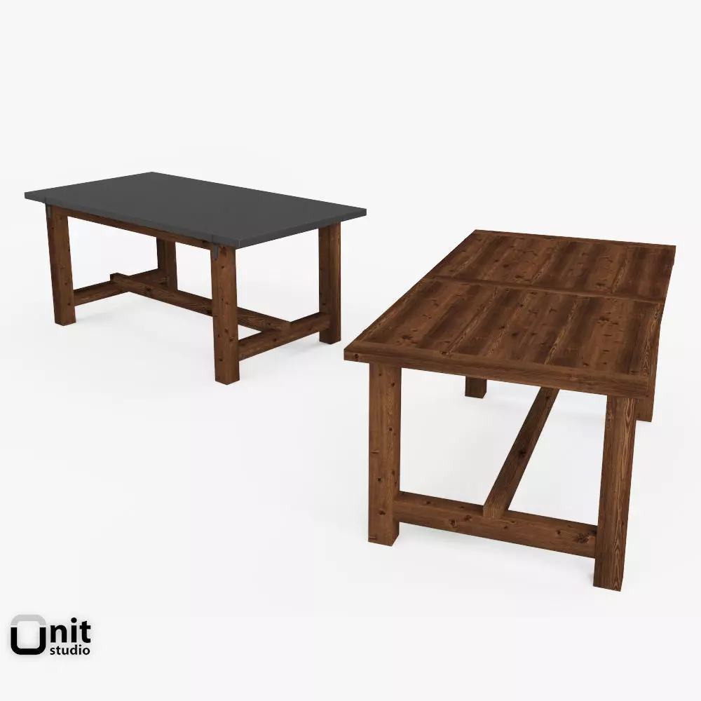 Reclaimed Wood-Zinc-Top Strap Rectangular Dining Table by Rest 3D model_0