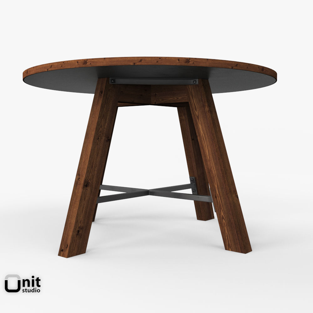 Zinc-Top Railway Trestle Round Dining Table by Restoration Hardw 3D model_3