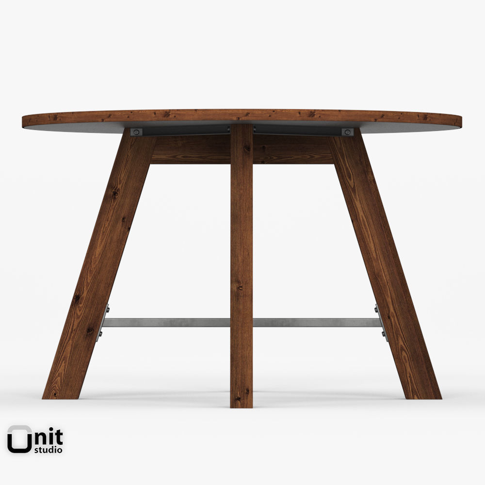 Zinc-Top Railway Trestle Round Dining Table by Restoration Hardw 3D model_6