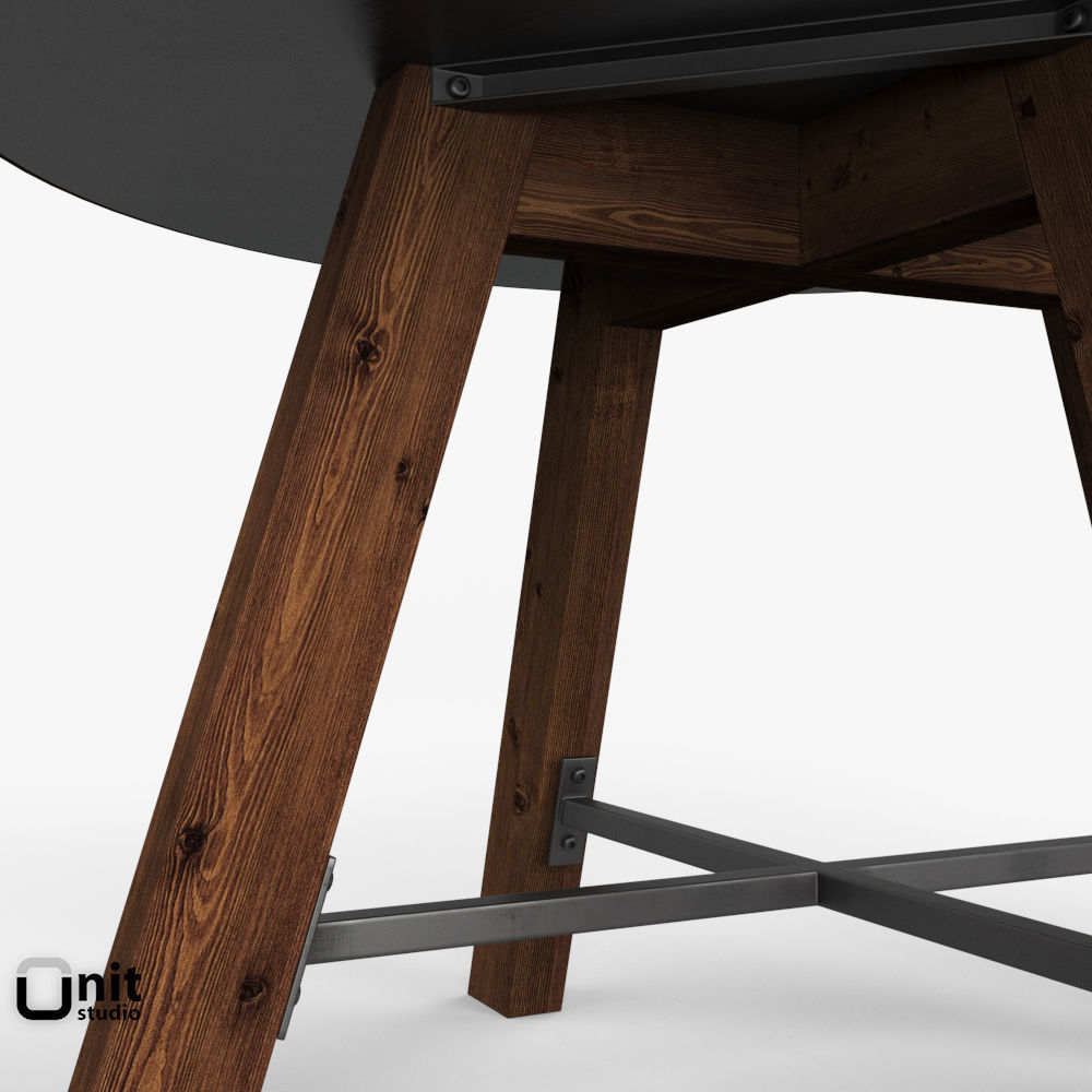 Zinc-Top Railway Trestle Round Dining Table by Restoration Hardw 3D model_5